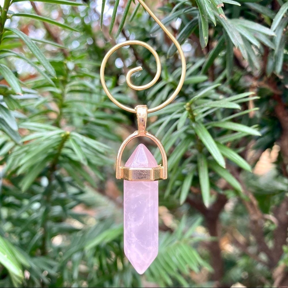 Natural Rose Quartz Pendant Gold Hardware Hanging Decor